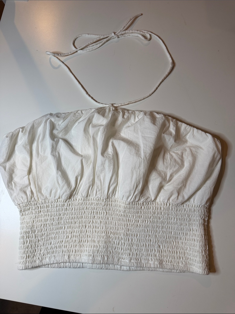 Maeve by Anthropologie White Smocked Halter Crop Top size L
